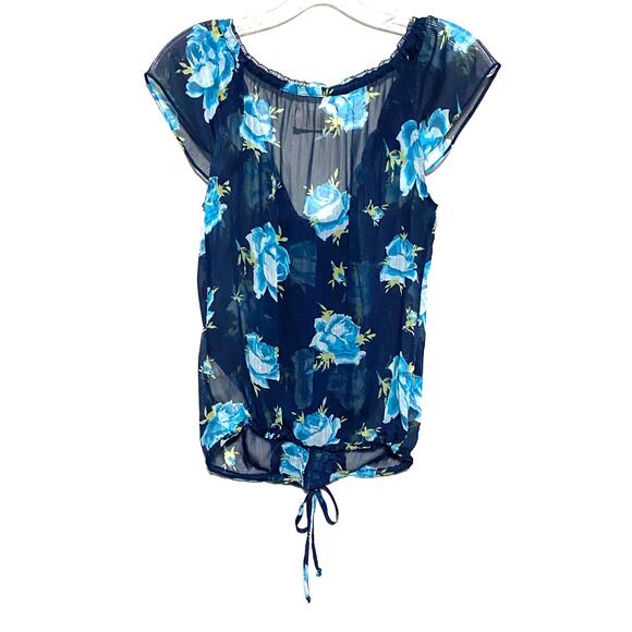 Abercrombie Floral Sheer Blouse S Ruffles Y2K Peasant Boho Chic Coquette Whimsy - Picture 2 of 8